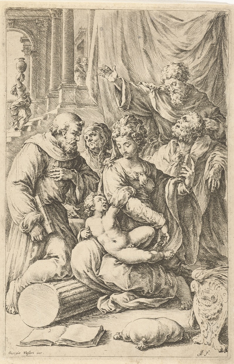 Jan de Bisschop - Mary with child, Joseph, Saint Anne and two male saints