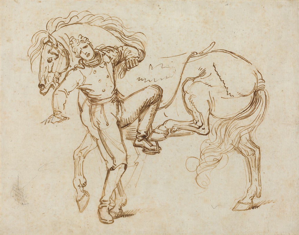 Luigi Sabatelli - Cavalryman Mounting a Horse