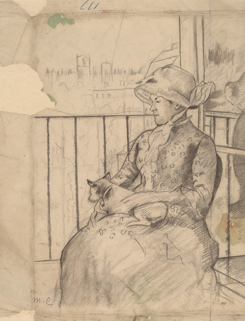 Mary Cassatt - Susan on a Balcony Holding a Dog (recto)