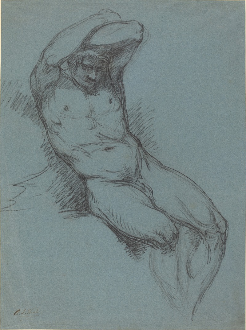 Raphael Lamar West - A Seated Male Nude with His Hands Crossed over His Head