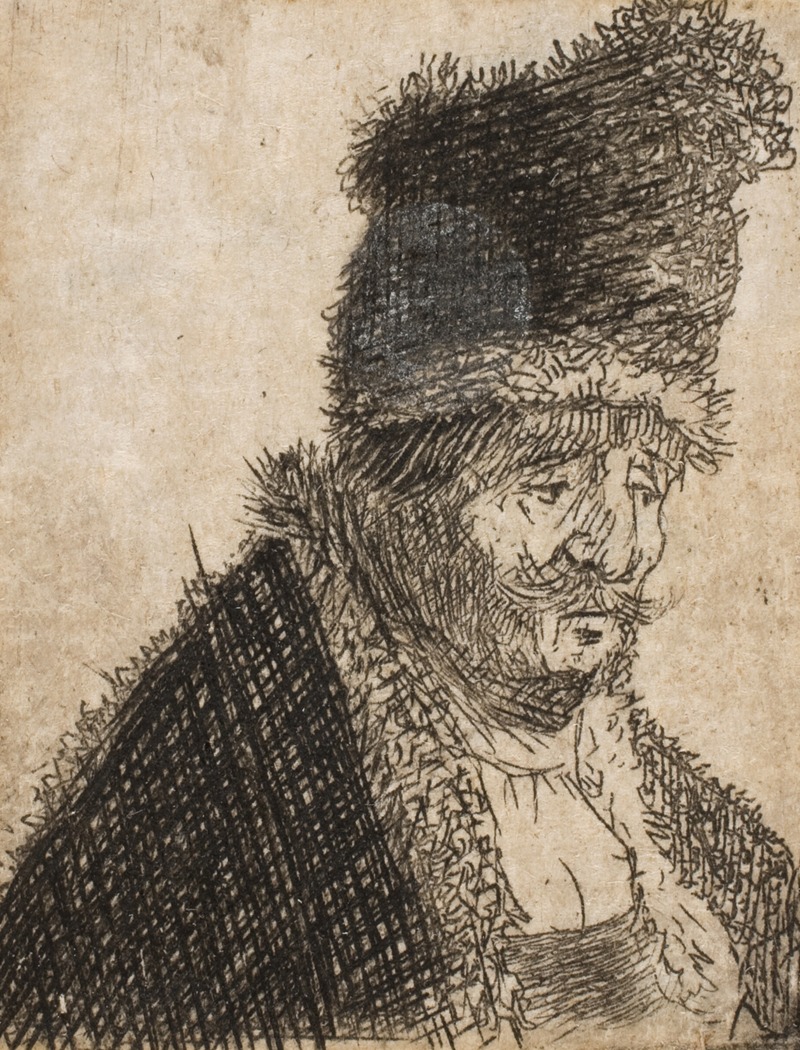 Rembrandt van Rijn - Old man in fur coat and high cap, bust