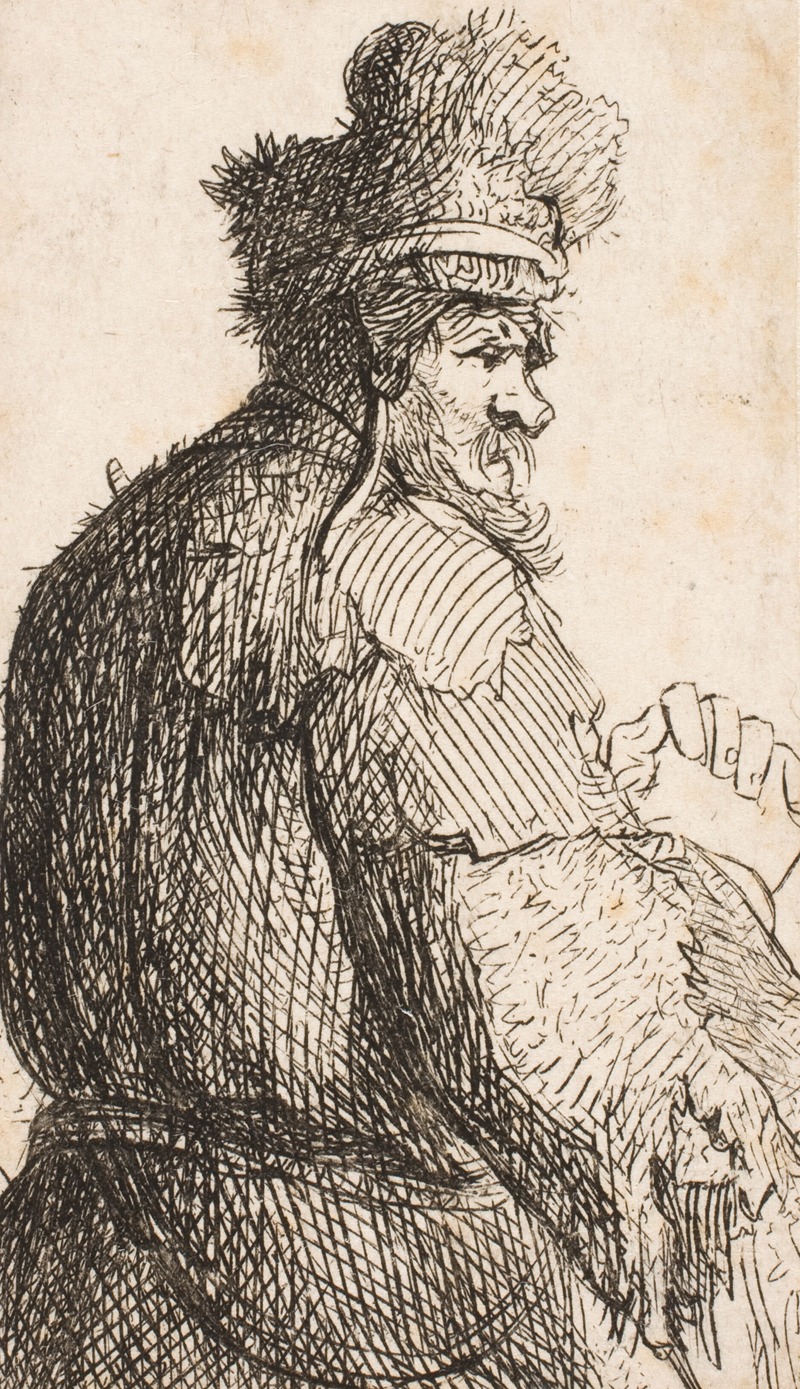 Rembrandt van Rijn - Old man seen from behind; profile to right; half figure