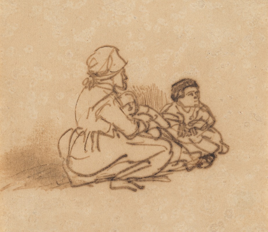Rembrandt van Rijn - Woman Seated on the Ground with Two Children