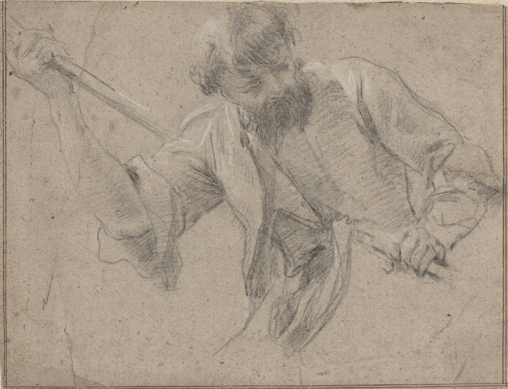 Simon Vouet - A Bearded Man with a Staff