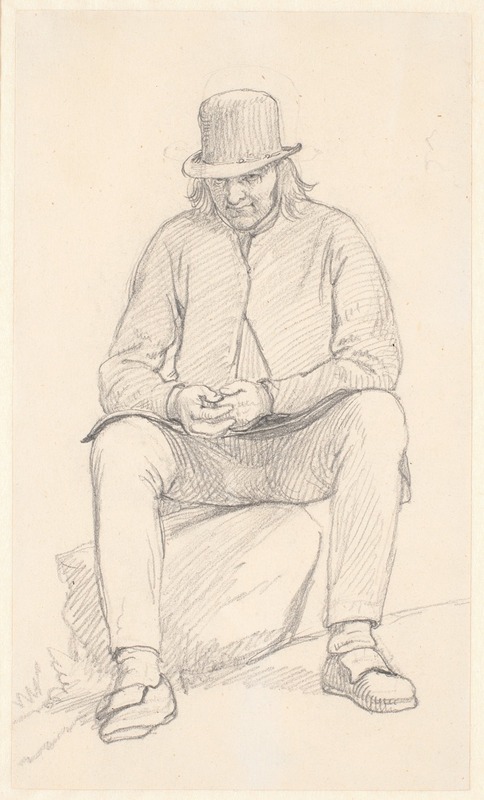 Wilhelm Marstrand - Gammel svensk bonde, siddende på en sten