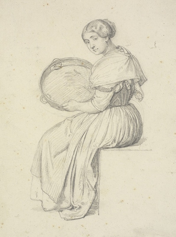 Wilhelm Marstrand - Siddende kvinde med tamburin