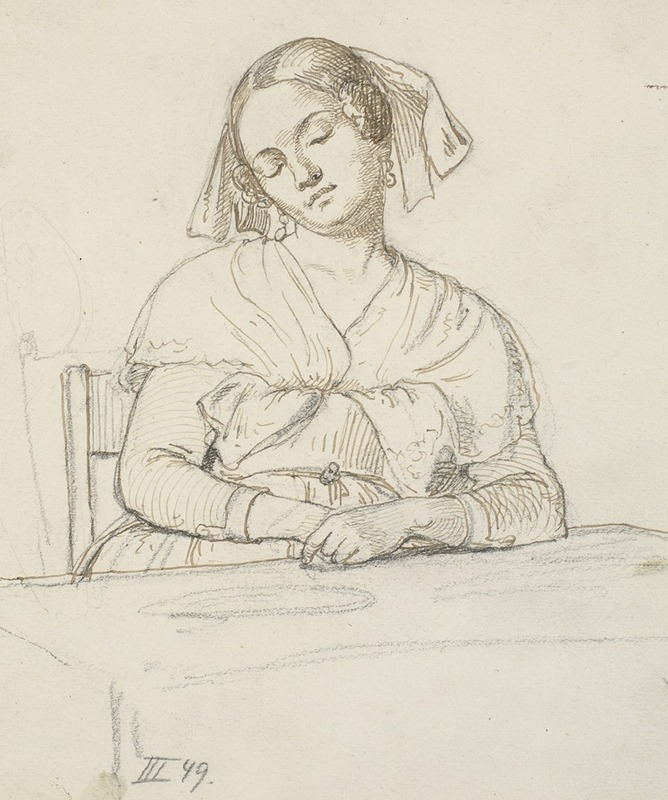 Wilhelm Marstrand - Sovende kvinde, siddende ved et bord