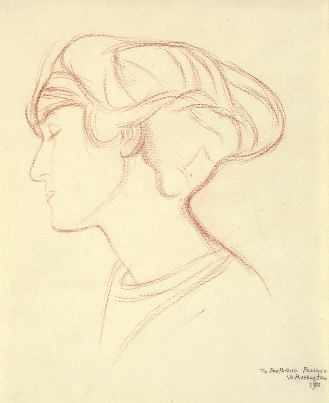 William Rothenstein - Womans head (Parthenia Passano) in profile to the left