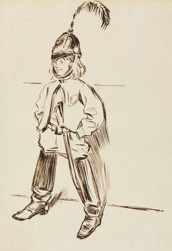 Charles Samuel Keene - Study of a Child in Helmet and Boots