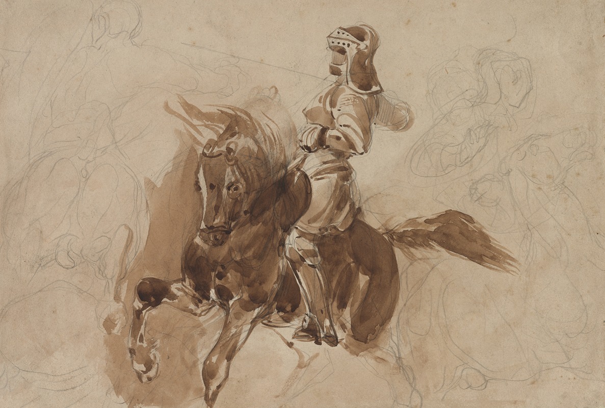 Eugène Delacroix - Armored Figure on Horseback (recto)