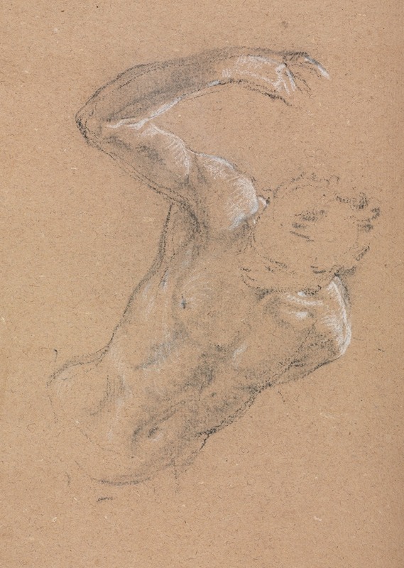 Francesco Lorenzi - Verona Sketchbook :Male nude with upraised right arm (page 32)