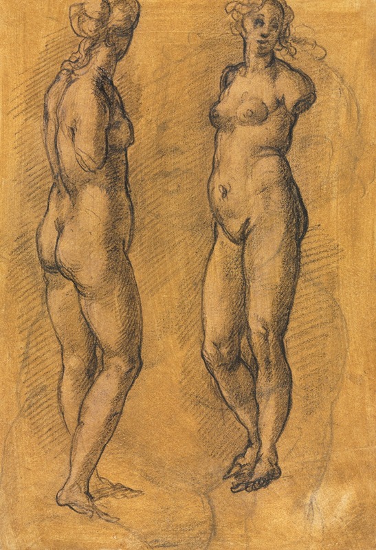 Jacopo da Empoli - Copy of an Antique Statue of a Standing Woman (two views), over a Sketch of a Putto