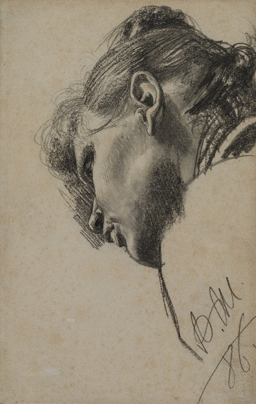 Adolph von Menzel - Head of a Young Woman Seen from Below