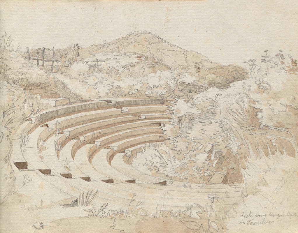 Franz Johann Heinrich Nadorp - Album with Views of Rome and Surroundings, Landscape Studies, page 25a: Amphitheater, Tusculum