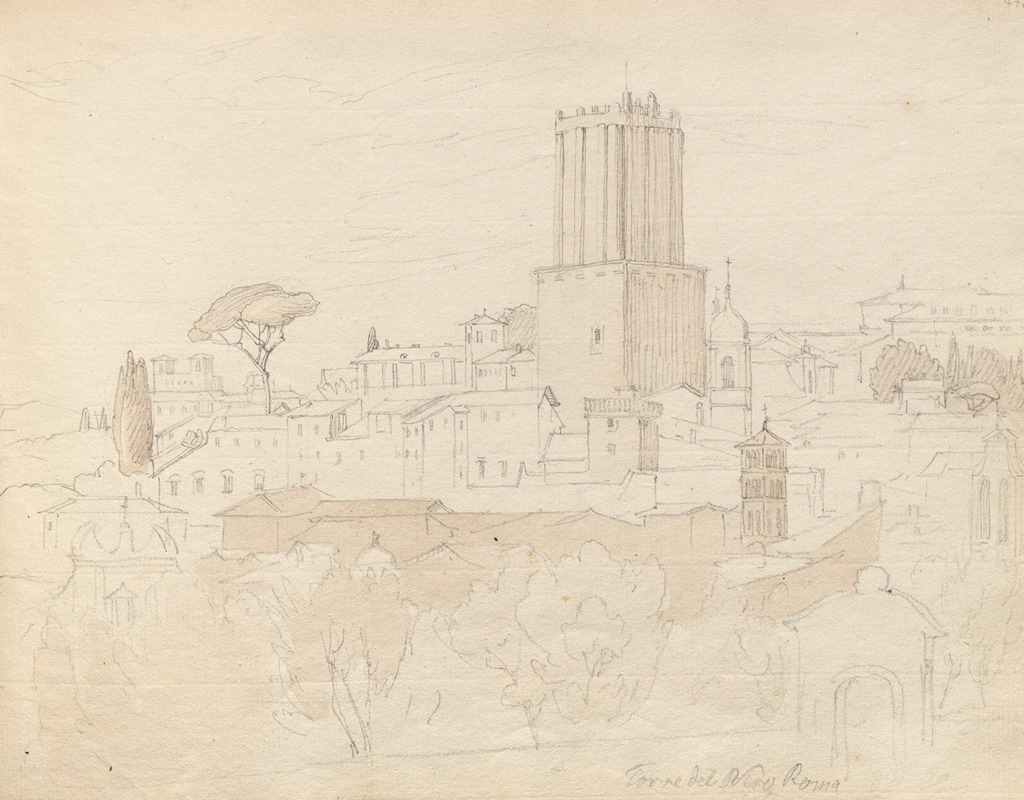 Franz Johann Heinrich Nadorp - Album with Views of Rome and Surroundings, Landscape Studies, page 47a: ” Torre del Nero, Rome”