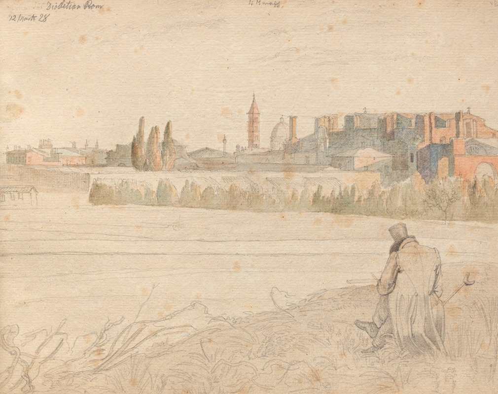 Franz Johann Heinrich Nadorp - Album with Views of Rome and Surroundings, Landscape Studies, page 48a: Roman Panoramic View