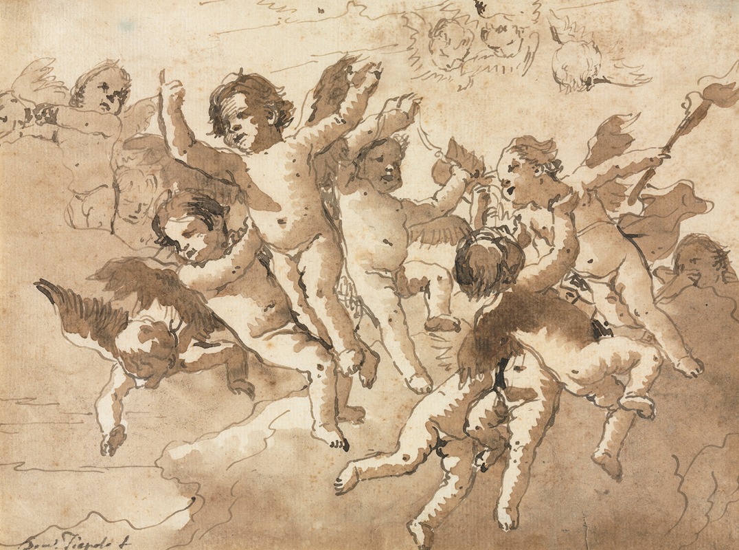 Giovanni Domenico Tiepolo - Cupid in the Clouds with Attendant Cherubs