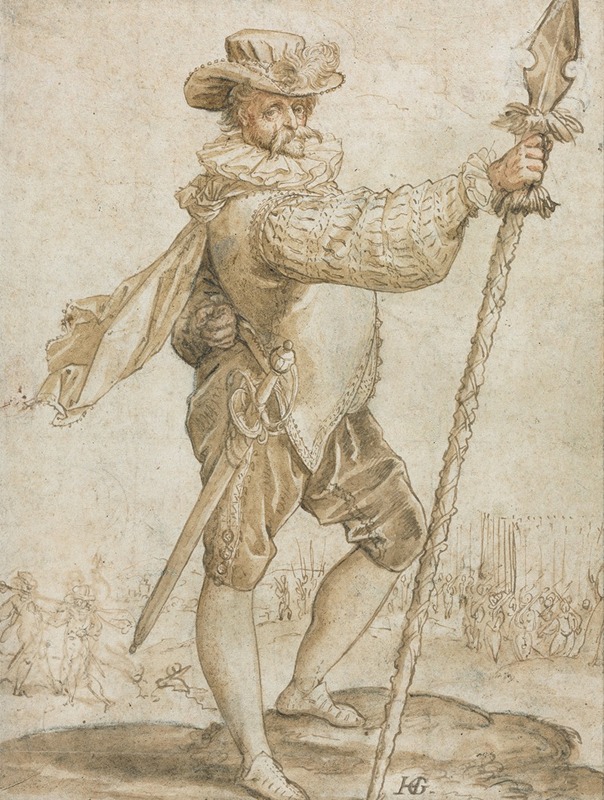 Hendrick Goltzius - Standing Officer Holding a Boar’s Spear