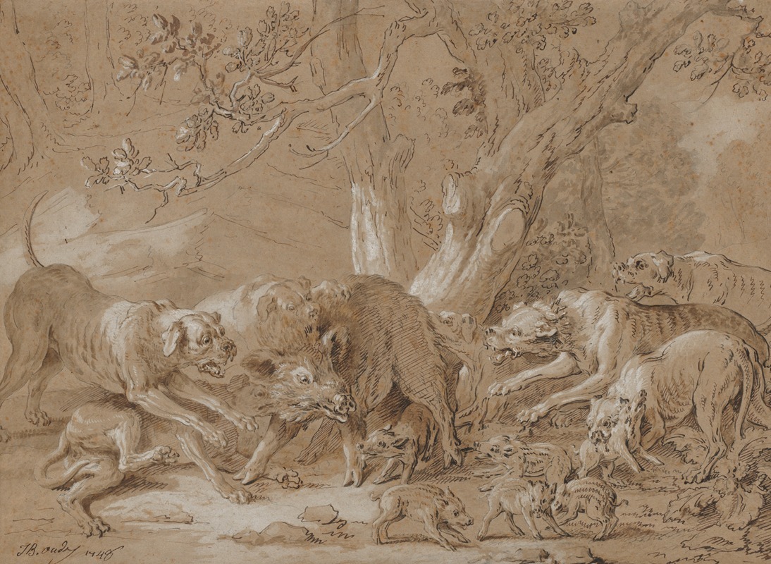 Jean-Baptiste Oudry - Wild Sow and Her Young Attacked by Dogs