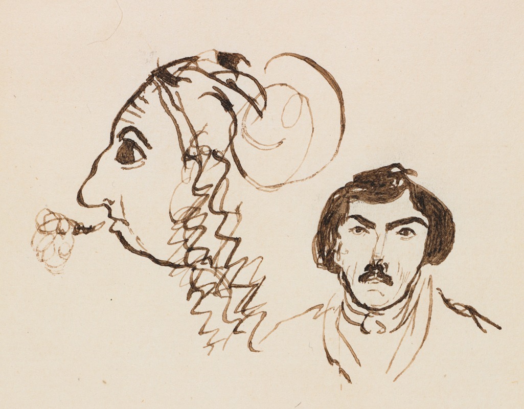 George Sand - Self-Portrait with Portrait of Delacroix
