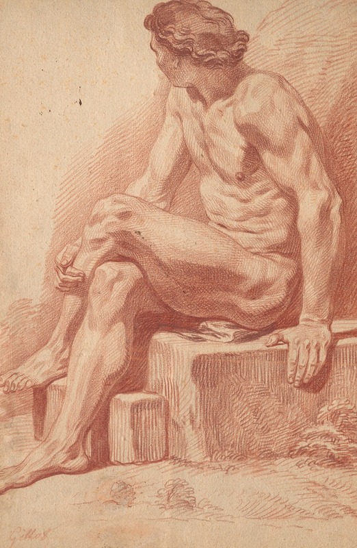 Claude Gillot - Seated Male Nude