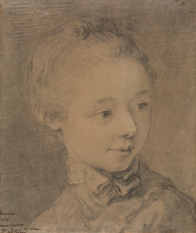 François-Hubert Drouais - Head of a young girl turning toward the Right