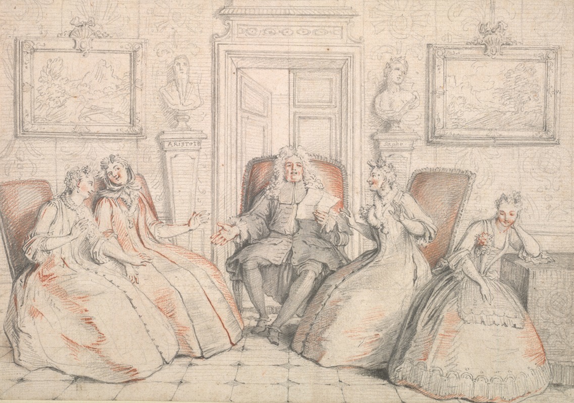 Charles-Antoine Coypel - Trissotin Reading to Philaminte, Bélise, and Armande (from act 3, scene 2 of Molière’s “Les Femmes Savantes”
