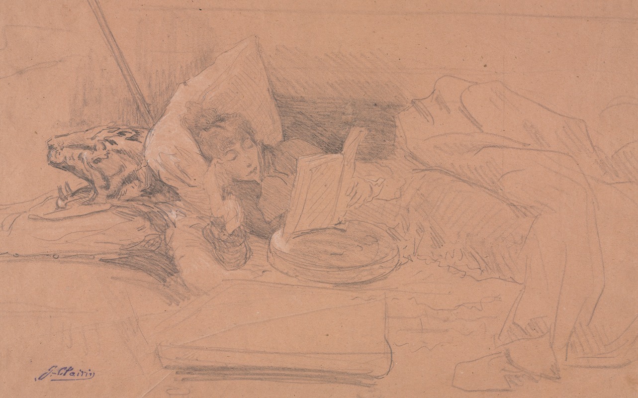 Georges Jules Victor Clairin - Sarah Bernhardt Reclining on a Divan, Reading