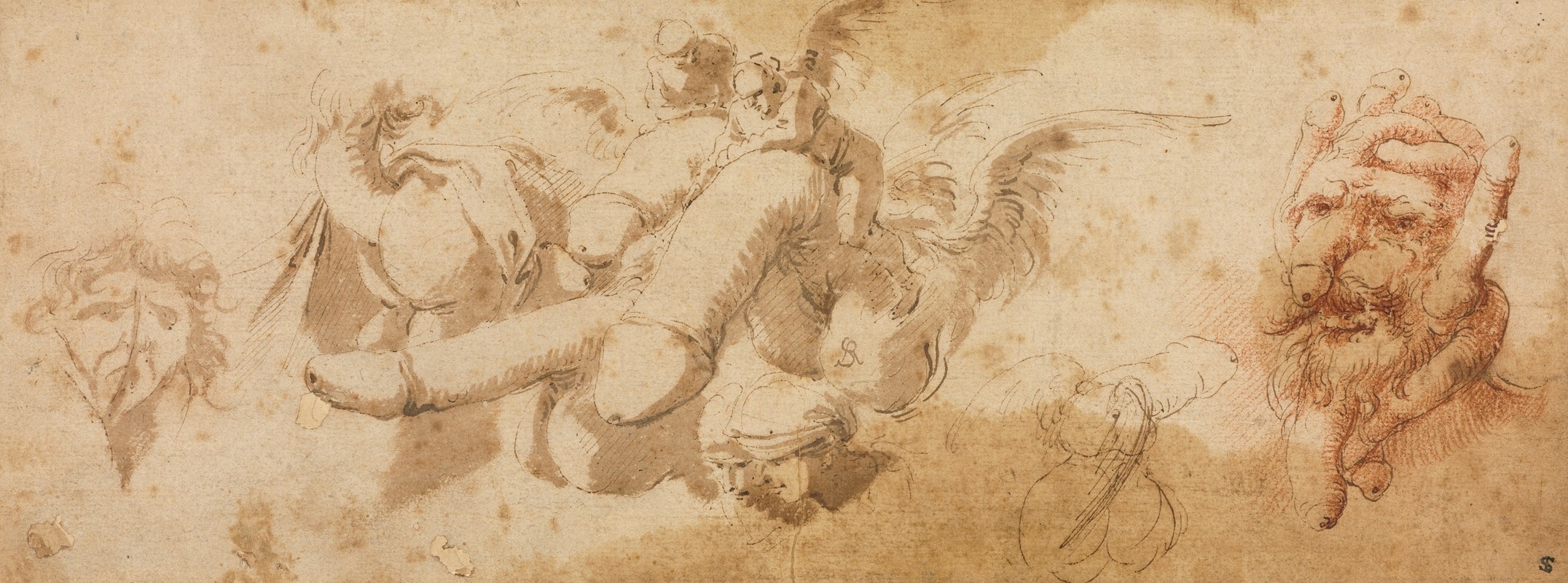 Salvator Rosa - Sheet of Satirical Studies (Amorini Riding Phalli)