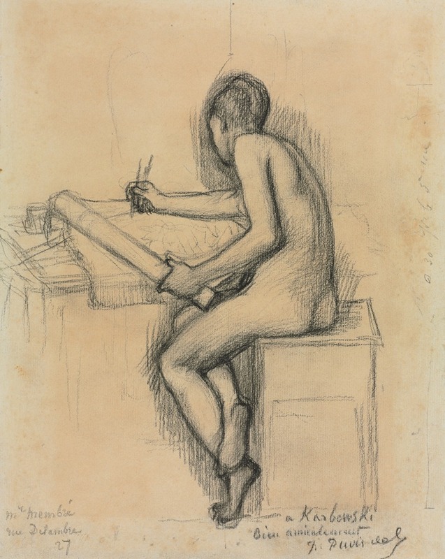 Pierre Puvis de Chavannes - Study of a Seated Nude Female Model Drawing