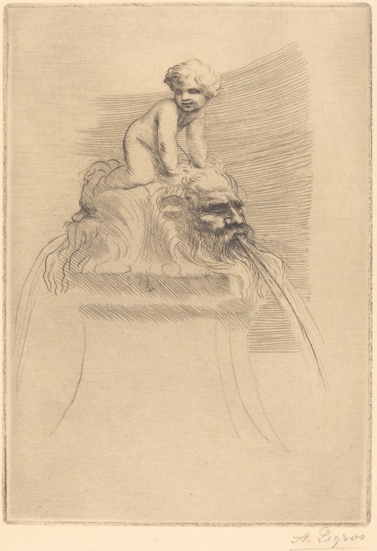 Alphonse Legros - Small Fountain, child Playing on the Grotesques (Petite fontaine, enfant qui joue surdes masques)