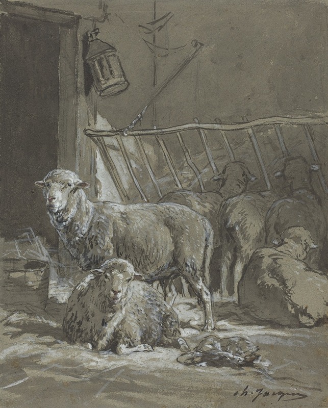 Charles Emile Jacque - Sheep in a Manger