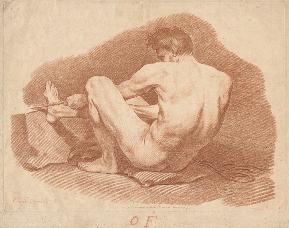 Gilles Demarteau the Elder - Seated Nude Man, Seen from Behind, Pulling a Rope