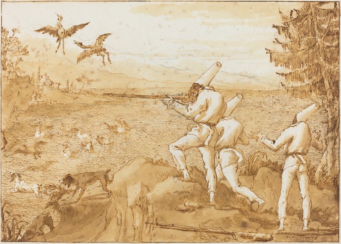Giovanni Domenico Tiepolo - Punchinellos Hunting Waterfowl