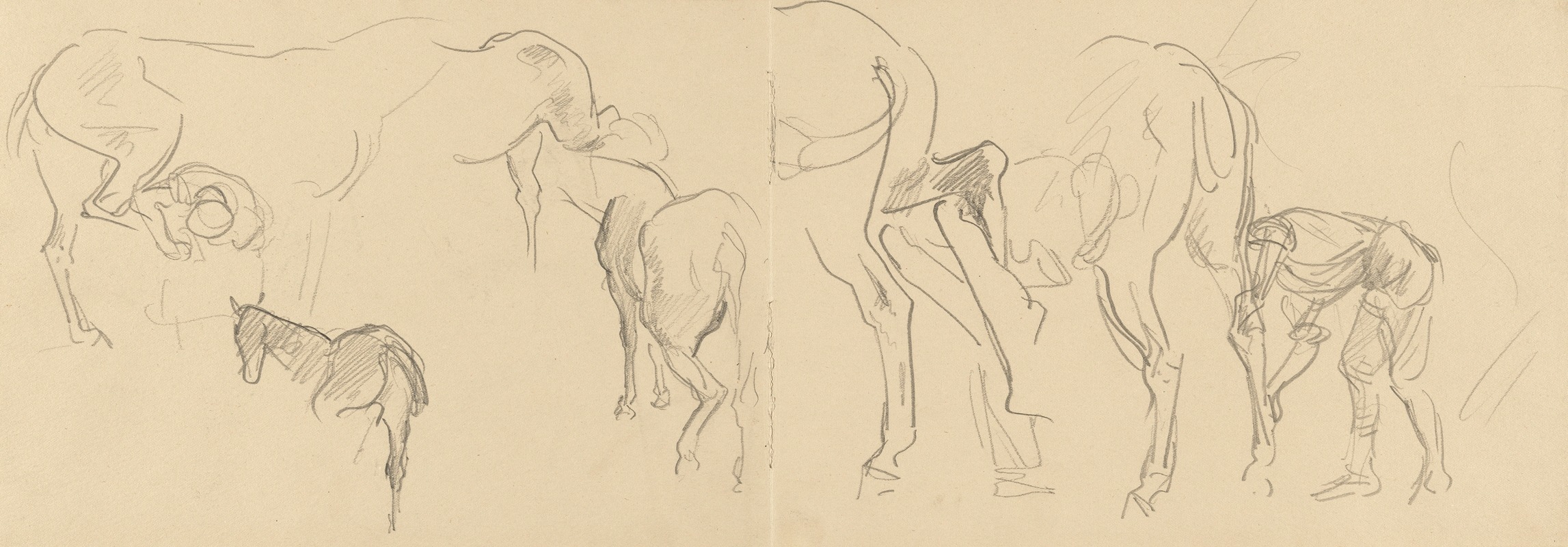 John Singer Sargent - Studies for ‘Shoeing Calvary Horses at the Front’ (recto)