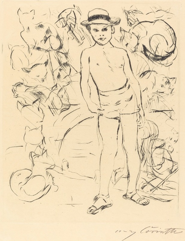 Lovis Corinth - Boy Wearing Bathing-Trunks and Straw Hat (Knabe mit Badehose und Strohhut)