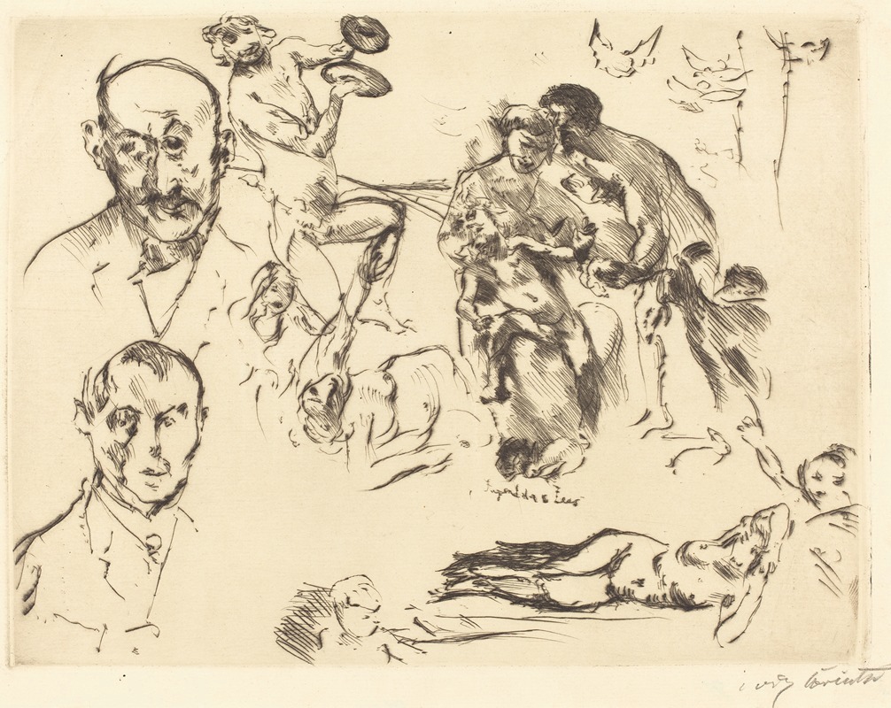 Lovis Corinth - Plate of Sketches, including one of Max Liebermann