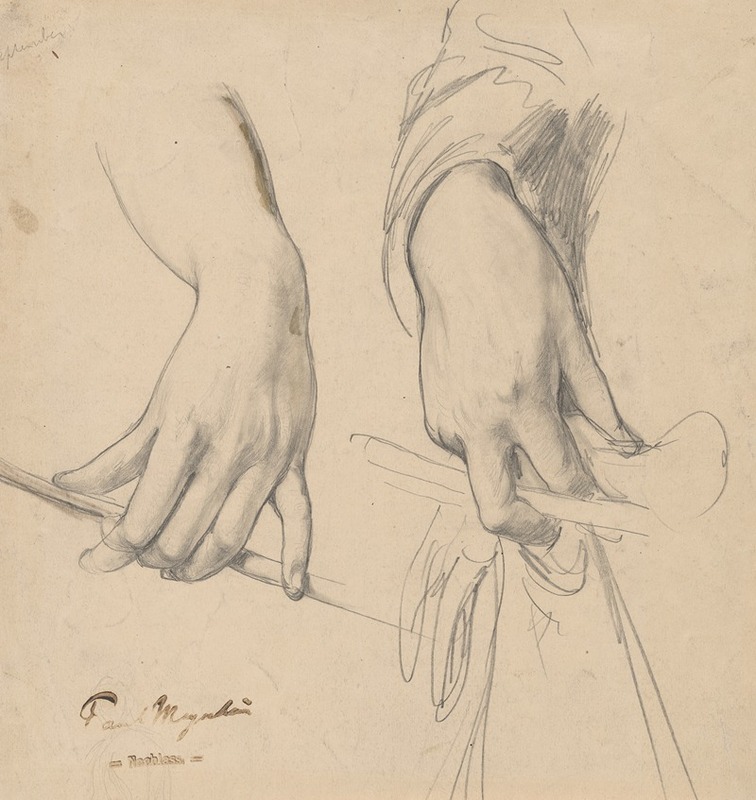 Paul Friedrich Meyerheim - A Left Hand Holding a Staff and a Right Hand Holding a Glove and Riding Crop