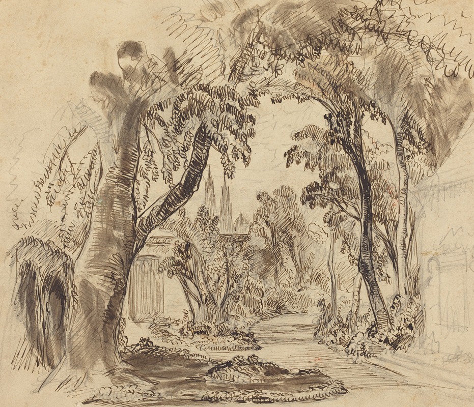 Robert Caney - A Tree-lined Garden Path (Preliminary Sketch for ‘Sleeping Beauty and the Beast’)