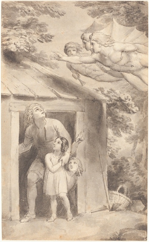 Thomas Stothard - Peter and His Children Visited by Three Flying Figures