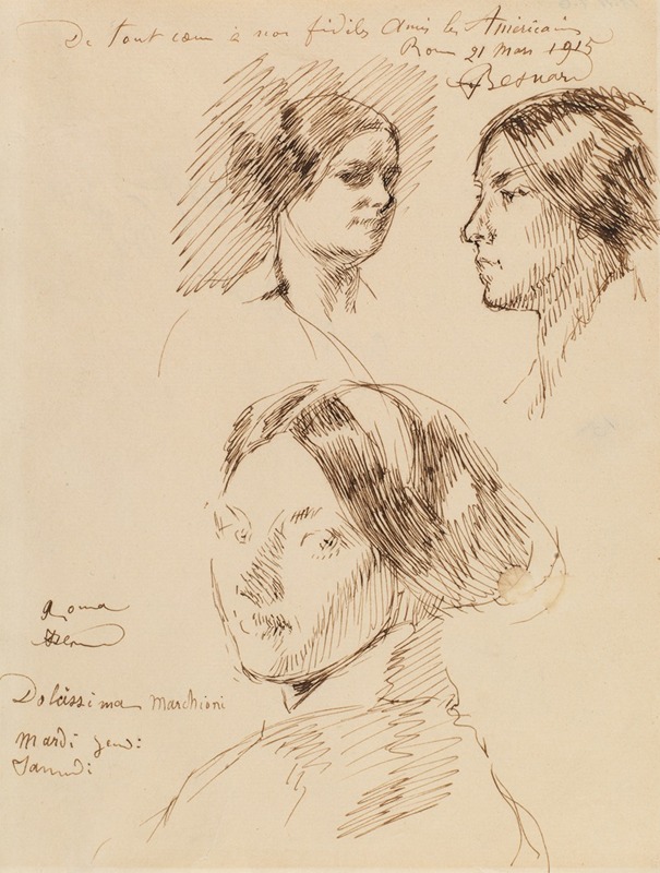 Albert Besnard - Three Portrait Heads of a Woman