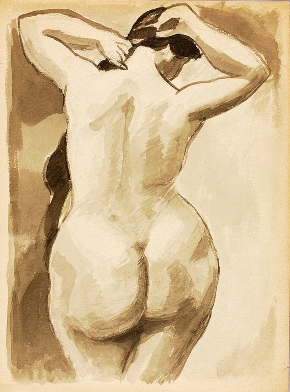 Carl Newman - Female Nude Arranging Hair, Back View