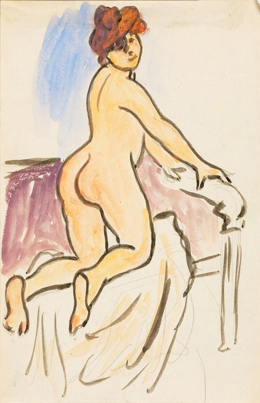 Carl Newman - Female Nude Resting on Knees on Bed