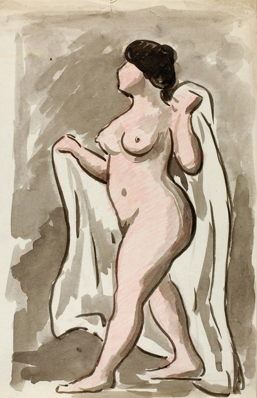 Carl Newman - Standing Female Nude with Drape