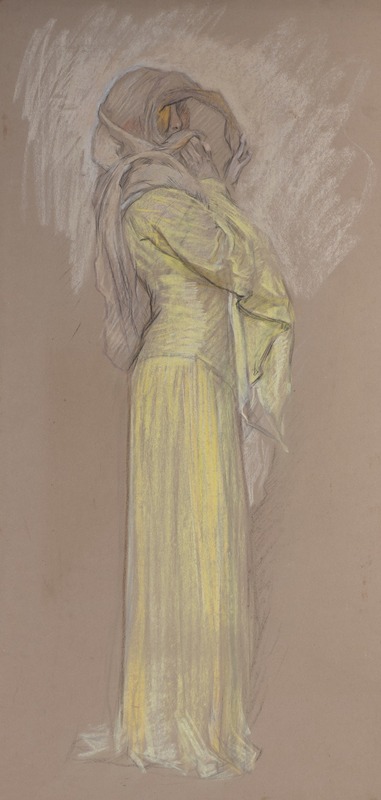 Edwin Austin Abbey - Study, Woman in yellow dress with brown veil over face
