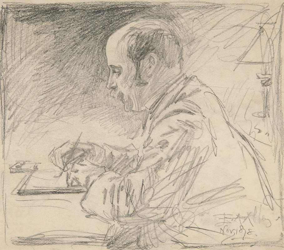 Edwin Austin Abbey - Portrait of a man, left profile, writing at desk