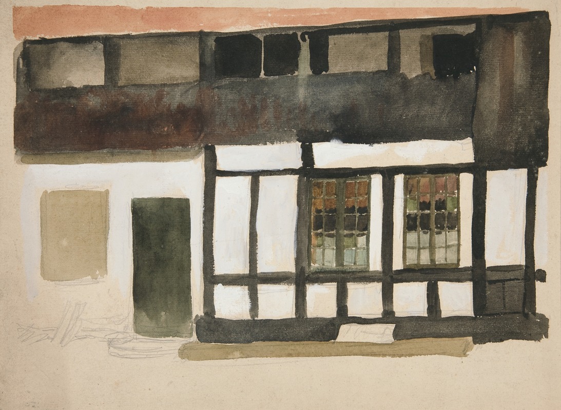 Edwin Austin Abbey - Sketch of exterior of a Tudor house