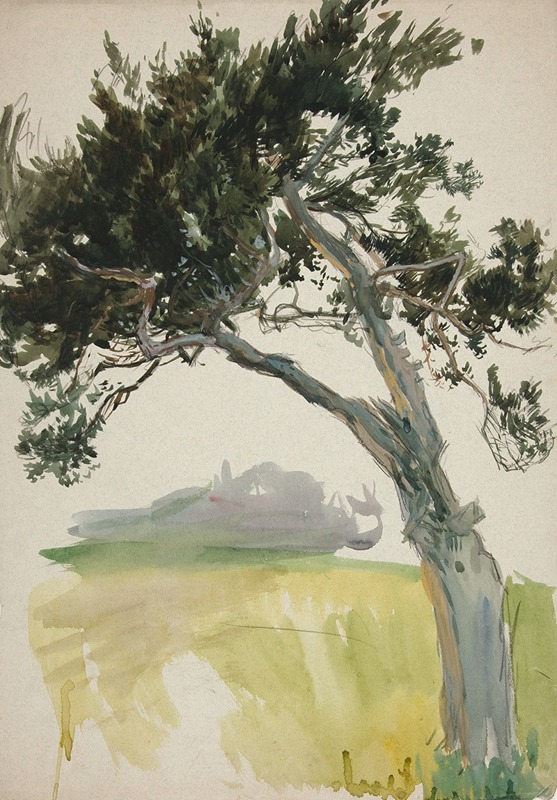 Edwin Austin Abbey - Study of a tree and field
