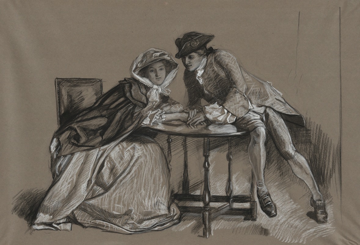 Edwin Austin Abbey - Study. Lady and Gentleman in conversation across a table