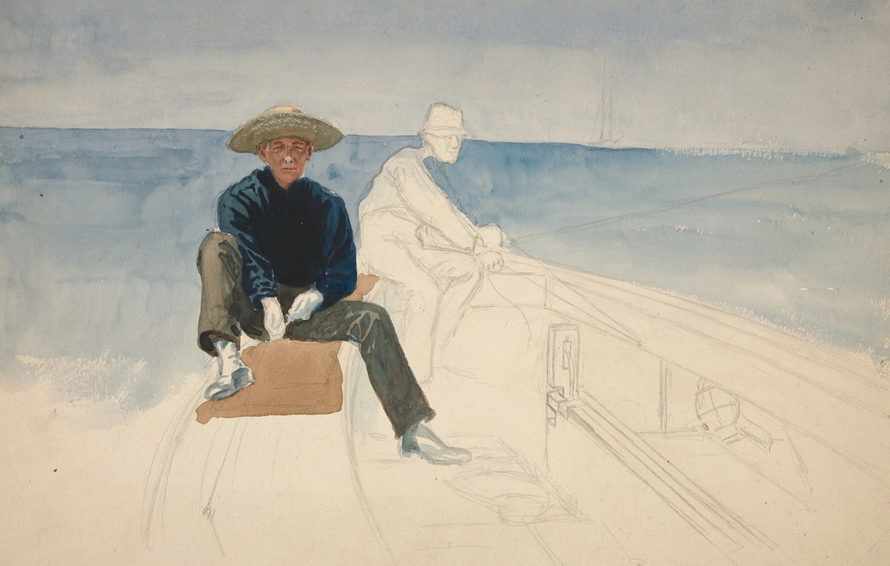 Edwin Austin Abbey - Unfinished drawing of two men sailing
